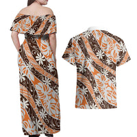 Puatou Tahiti Tiare Monstera Couples Matching Off Shoulder Maxi Dress and Hawaiian Shirt Polynesian Pattern Curve Style LT01 - Polynesian Pride