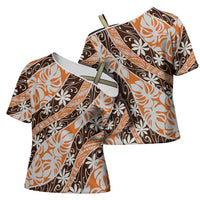 Puatou Tahiti Tiare Monstera Cross Shoulder Shirt Polynesian Pattern Curve Style - Polynesian Pride