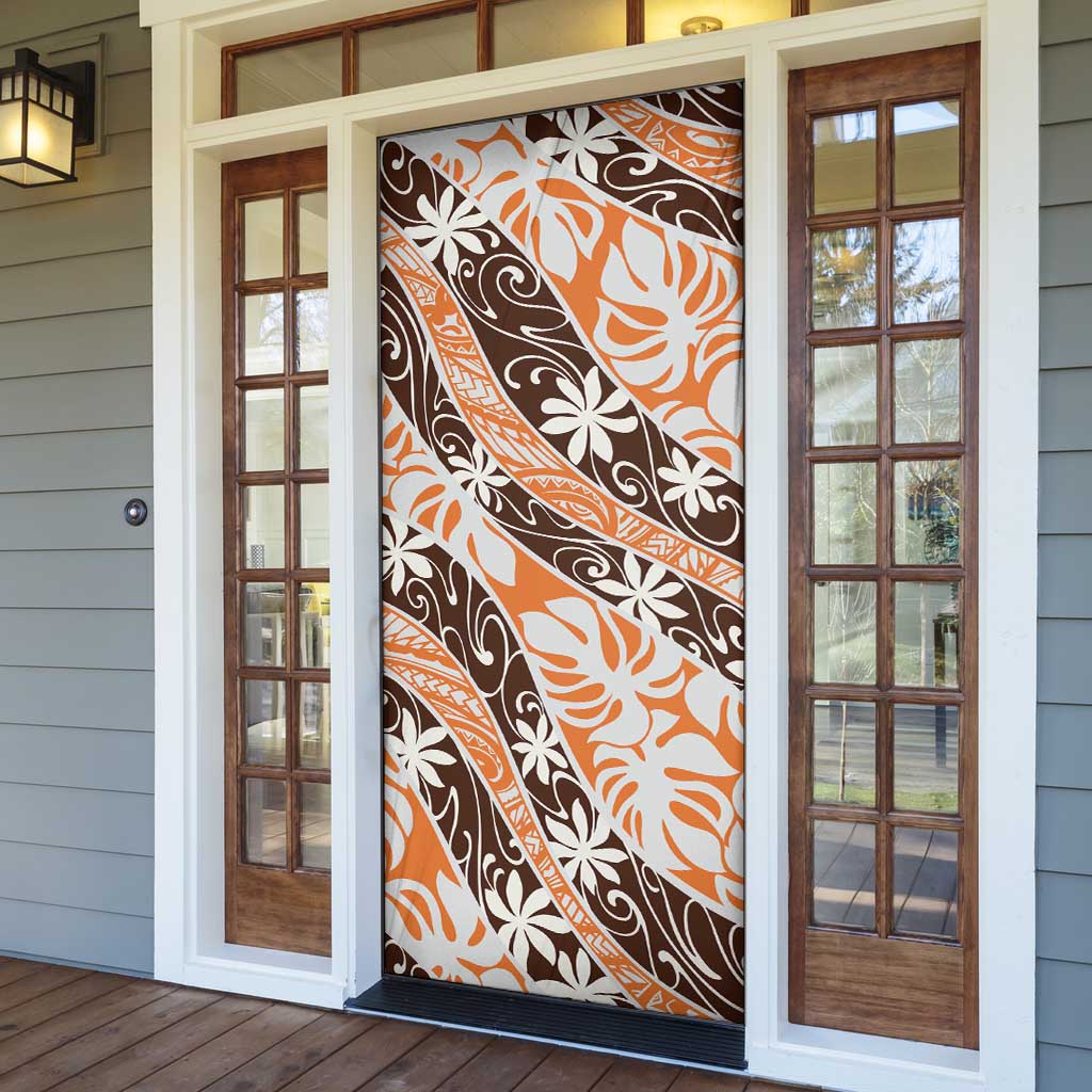 Puatou Tahiti Tiare Monstera Door Cover Polynesian Pattern Curve Style LT01 - Polynesian Pride