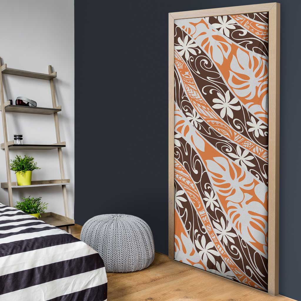 Puatou Tahiti Tiare Monstera Door Cover Polynesian Pattern Curve Style LT01 - Polynesian Pride