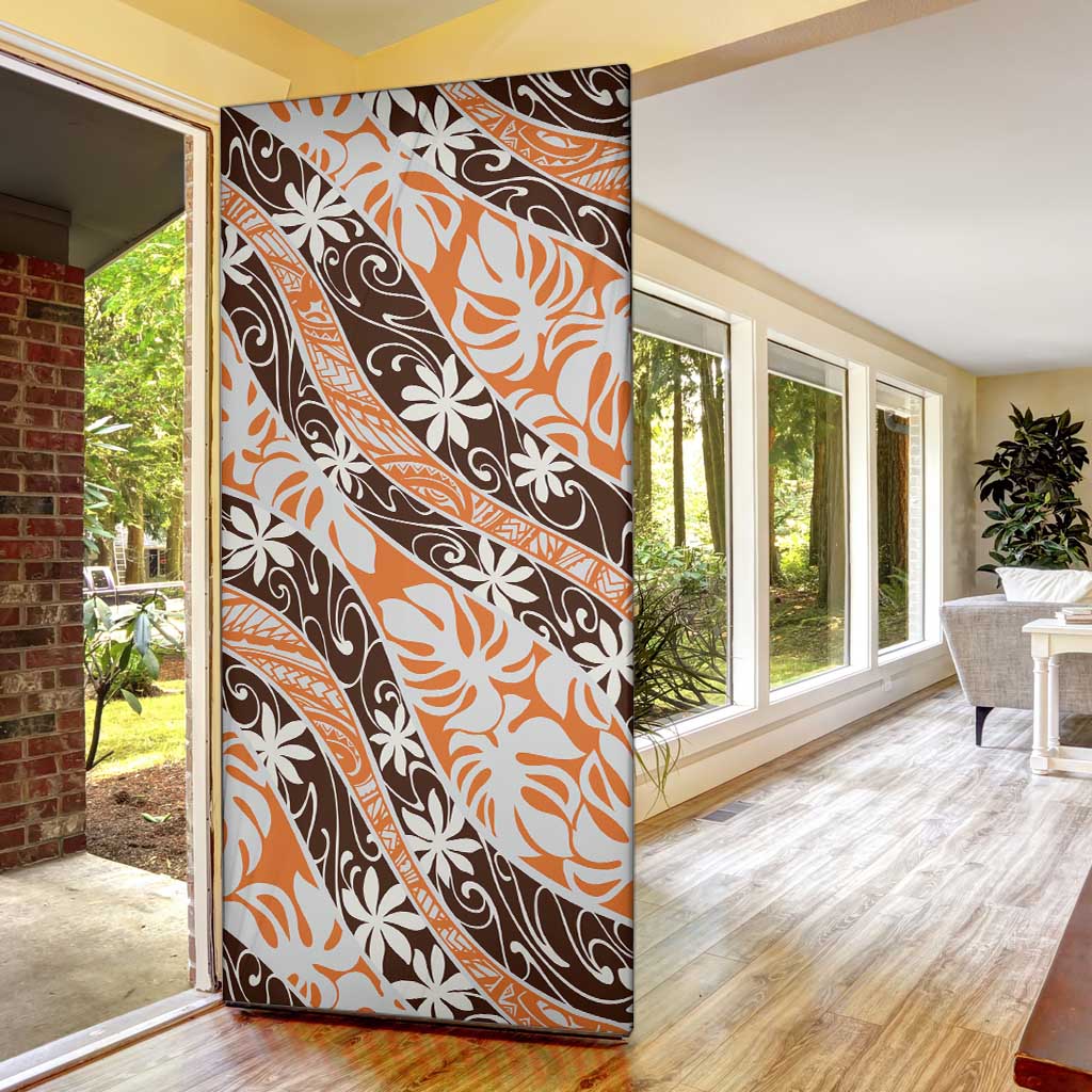Puatou Tahiti Tiare Monstera Door Cover Polynesian Pattern Curve Style LT01 - Polynesian Pride
