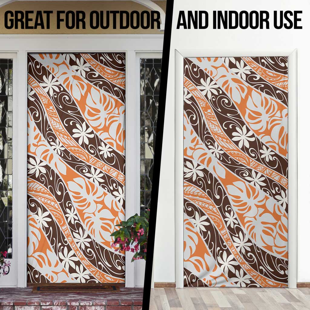 Puatou Tahiti Tiare Monstera Door Cover Polynesian Pattern Curve Style LT01 - Polynesian Pride
