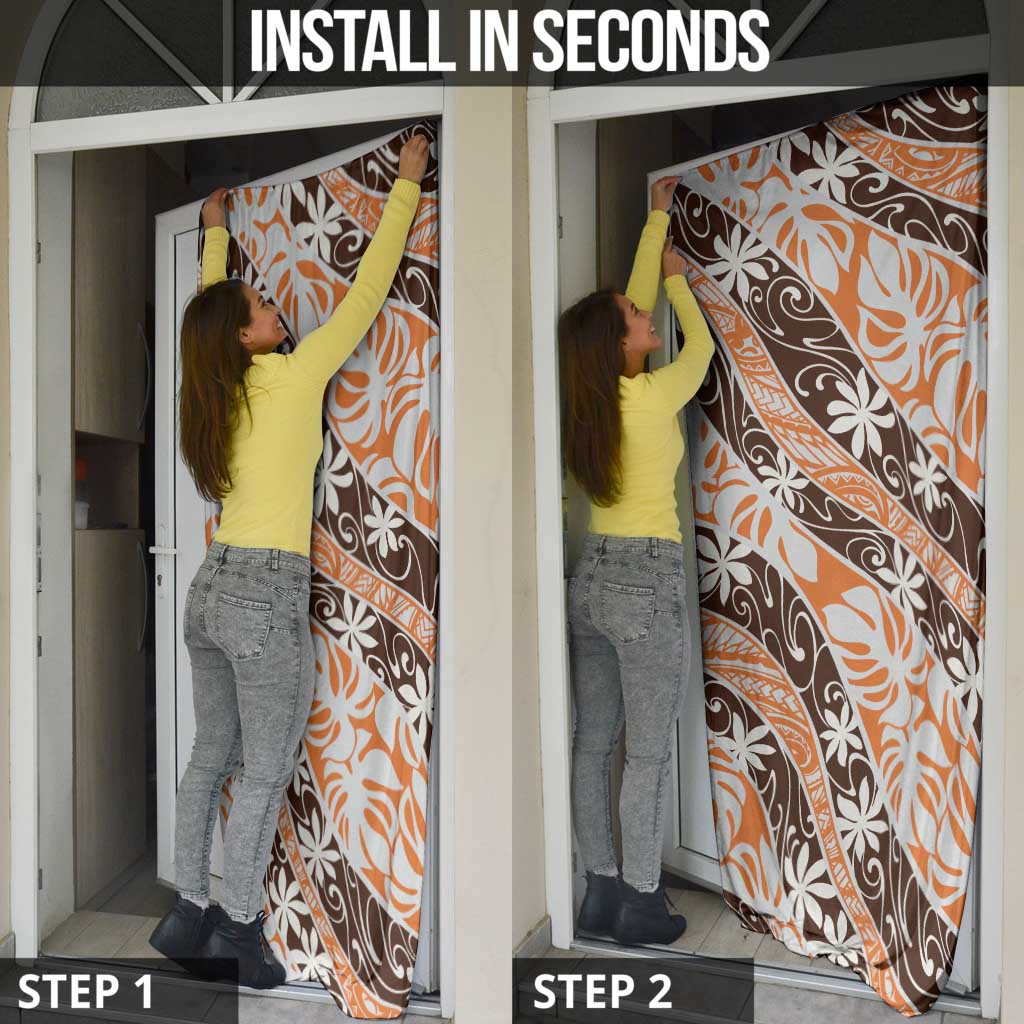Puatou Tahiti Tiare Monstera Door Cover Polynesian Pattern Curve Style LT01 - Polynesian Pride