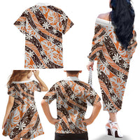 Puatou Tahiti Tiare Monstera Family Matching Off The Shoulder Long Sleeve Dress and Hawaiian Shirt Polynesian Pattern Curve Style LT01 - Polynesian Pride