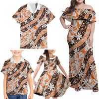 Puatou Tahiti Tiare Monstera Family Matching Off Shoulder Maxi Dress and Hawaiian Shirt Polynesian Pattern Curve Style LT01 - Polynesian Pride