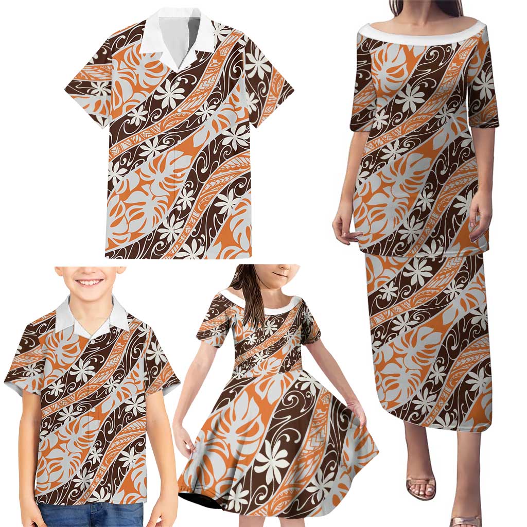 Puatou Tahiti Tiare Monstera Family Matching Puletasi and Hawaiian Shirt Polynesian Pattern Curve Style LT01 - Polynesian Pride