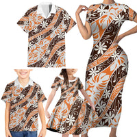 Puatou Tahiti Tiare Monstera Family Matching Short Sleeve Bodycon Dress and Hawaiian Shirt Polynesian Pattern Curve Style LT01 - Polynesian Pride