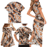 Puatou Tahiti Tiare Monstera Family Matching Short Sleeve Bodycon Dress and Hawaiian Shirt Polynesian Pattern Curve Style LT01 - Polynesian Pride