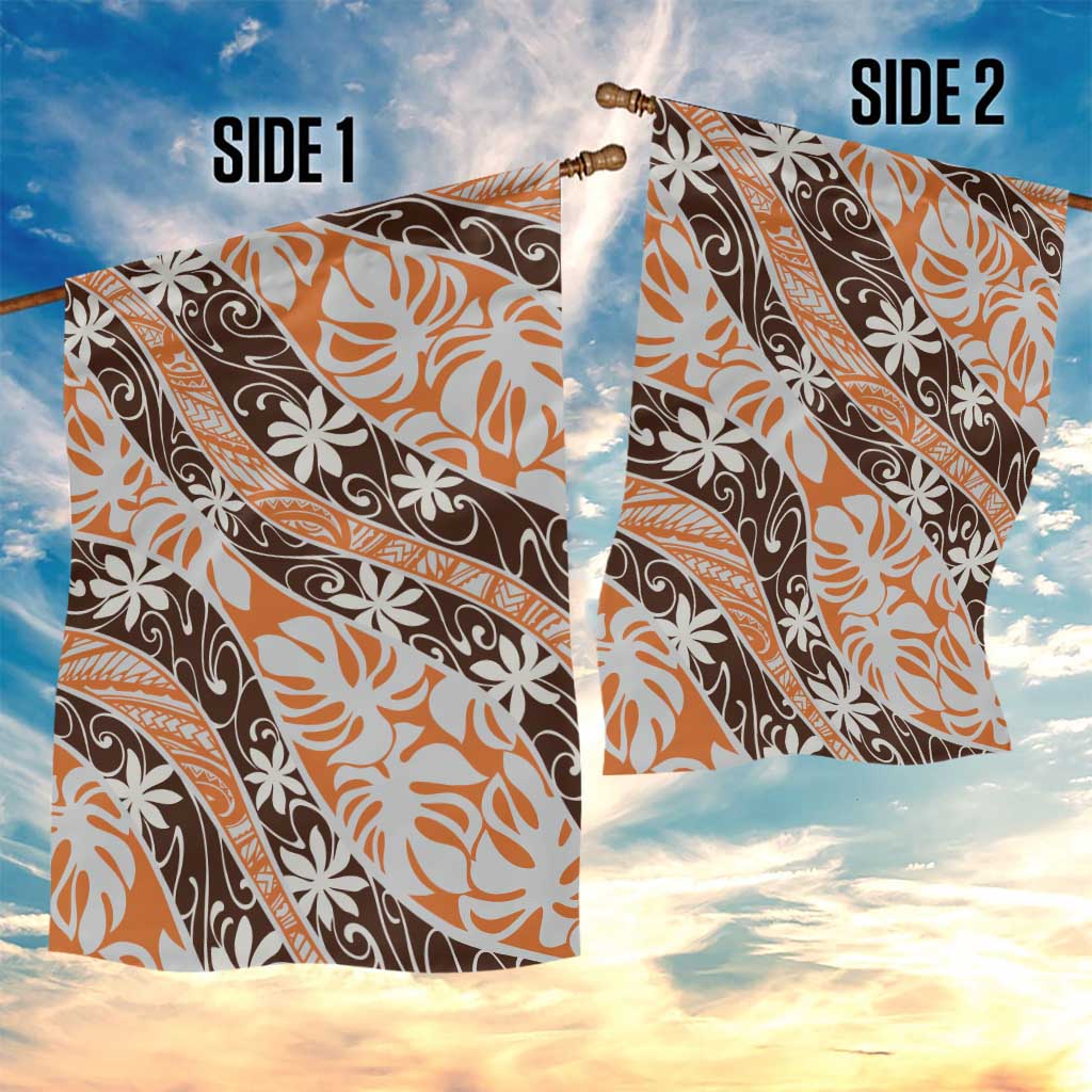 Puatou Tahiti Tiare Monstera Garden Flag Polynesian Pattern Curve Style - Polynesian Pride