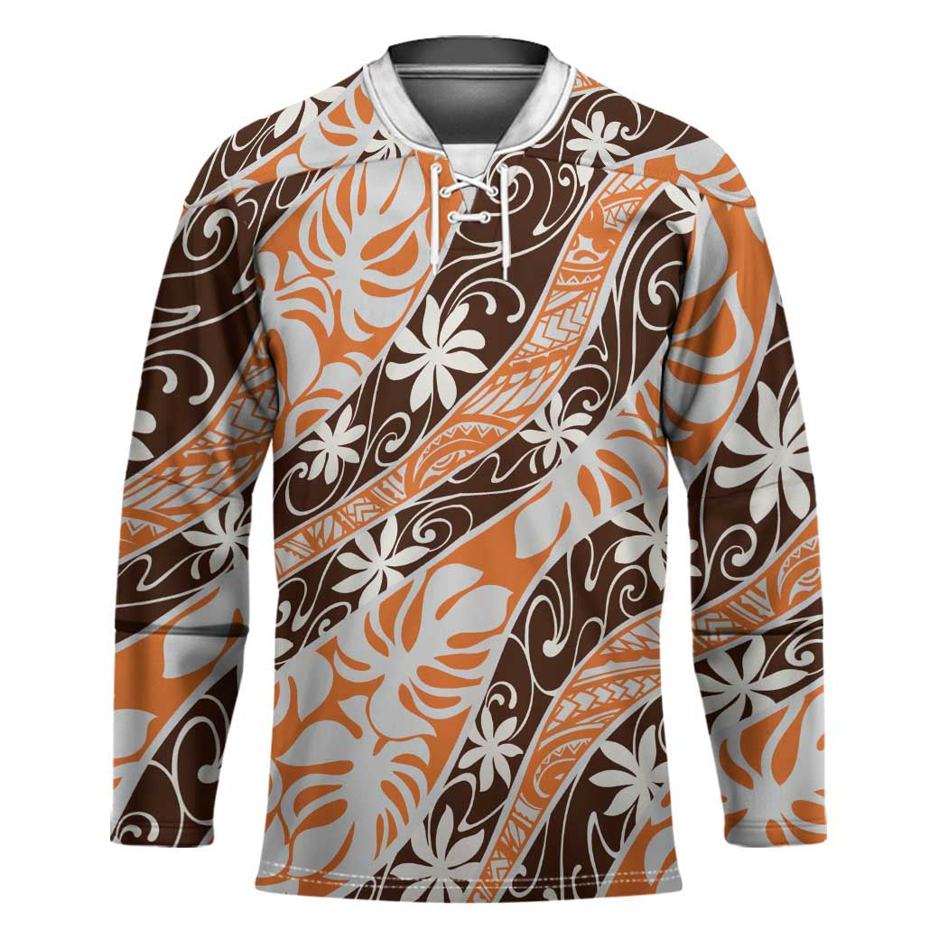 Puatou Tahiti Tiare Monstera Hockey Jersey Polynesian Pattern Curve Style - Polynesian Pride