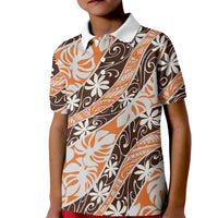 Puatou Tahiti Tiare Monstera Kid Polo Shirt Polynesian Pattern Curve Style - Polynesian Pride