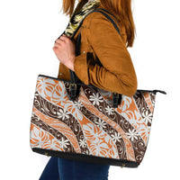Puatou Tahiti Tiare Monstera Leather Tote Bag Polynesian Pattern Curve Style LT01 Orange - Polynesian Pride