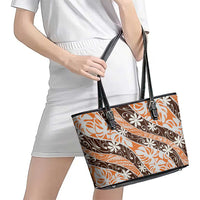 Puatou Tahiti Tiare Monstera Leather Tote Bag Polynesian Pattern Curve Style LT01 - Polynesian Pride