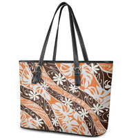 Puatou Tahiti Tiare Monstera Leather Tote Bag Polynesian Pattern Curve Style LT01 - Polynesian Pride