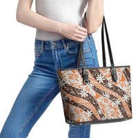 Puatou Tahiti Tiare Monstera Leather Tote Bag Polynesian Pattern Curve Style LT01 - Polynesian Pride