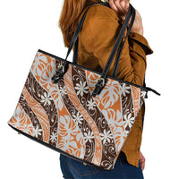 Puatou Tahiti Tiare Monstera Leather Tote Bag Polynesian Pattern Curve Style LT01 - Polynesian Pride