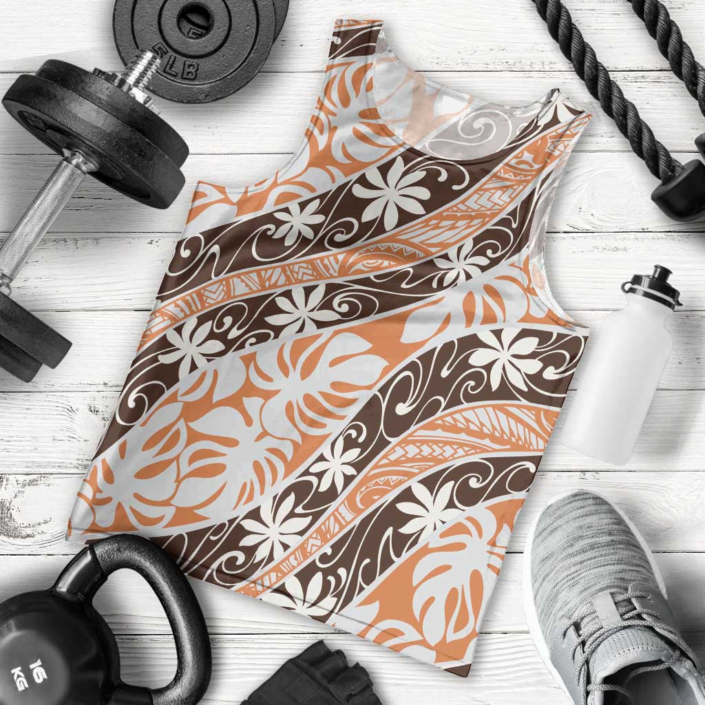 Puatou Tahiti Tiare Monstera Men Tank Top Polynesian Pattern Curve Style - Polynesian Pride
