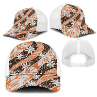 Puatou Tahiti Tiare Monstera Mesh Trucker Cap Polynesian Pattern Curve Style - Polynesian Pride