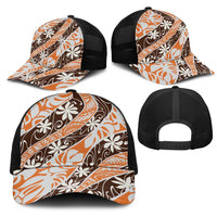 Puatou Tahiti Tiare Monstera Mesh Trucker Cap Polynesian Pattern Curve Style - Polynesian Pride