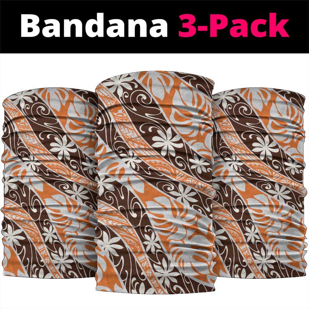 Puatou Tahiti Tiare Monstera Neck Gaiter Polynesian Pattern Curve Style LT01 package One Size: 25*50cm Orange - Polynesian Pride