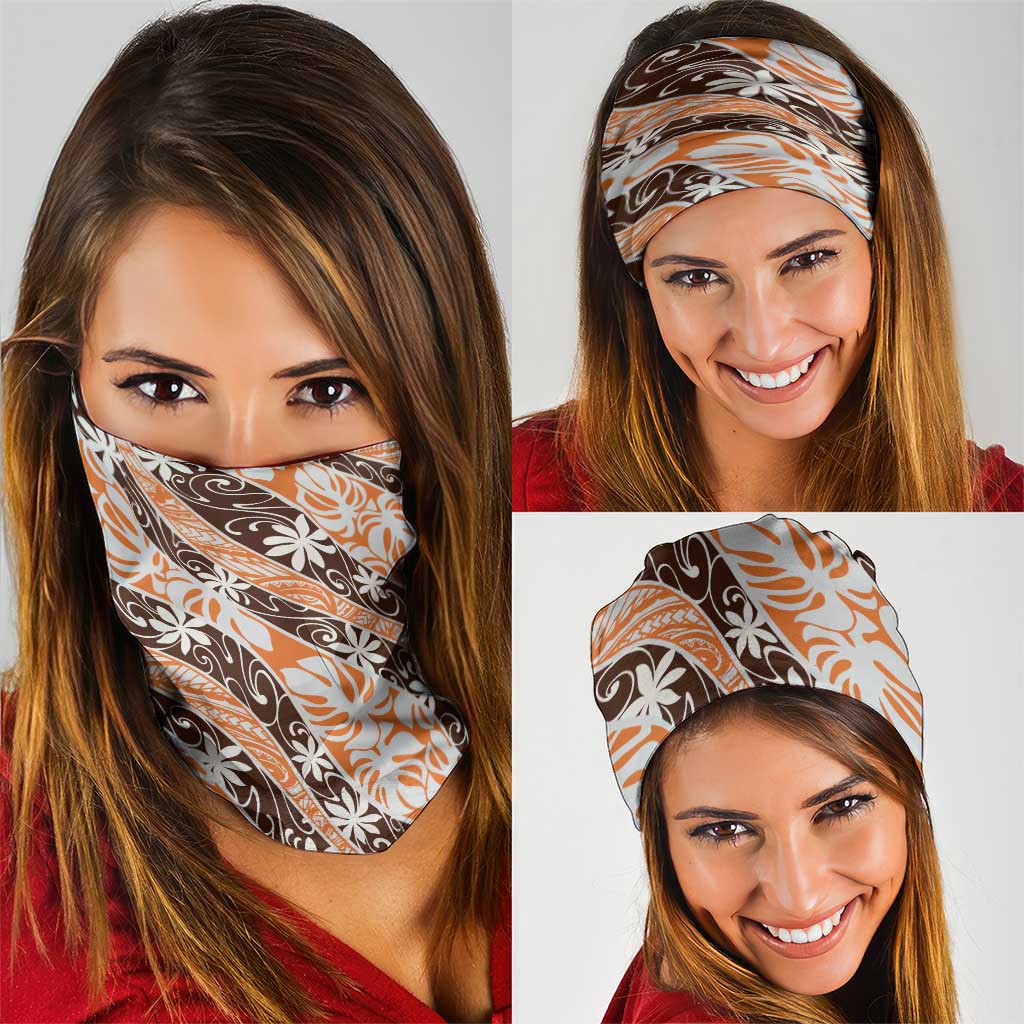 Puatou Tahiti Tiare Monstera Neck Gaiter Polynesian Pattern Curve Style LT01 - Polynesian Pride