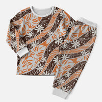 Puatou Tahiti Tiare Monstera Christmas Pajama Set Polynesian Pattern Curve Style - Polynesian Pride
