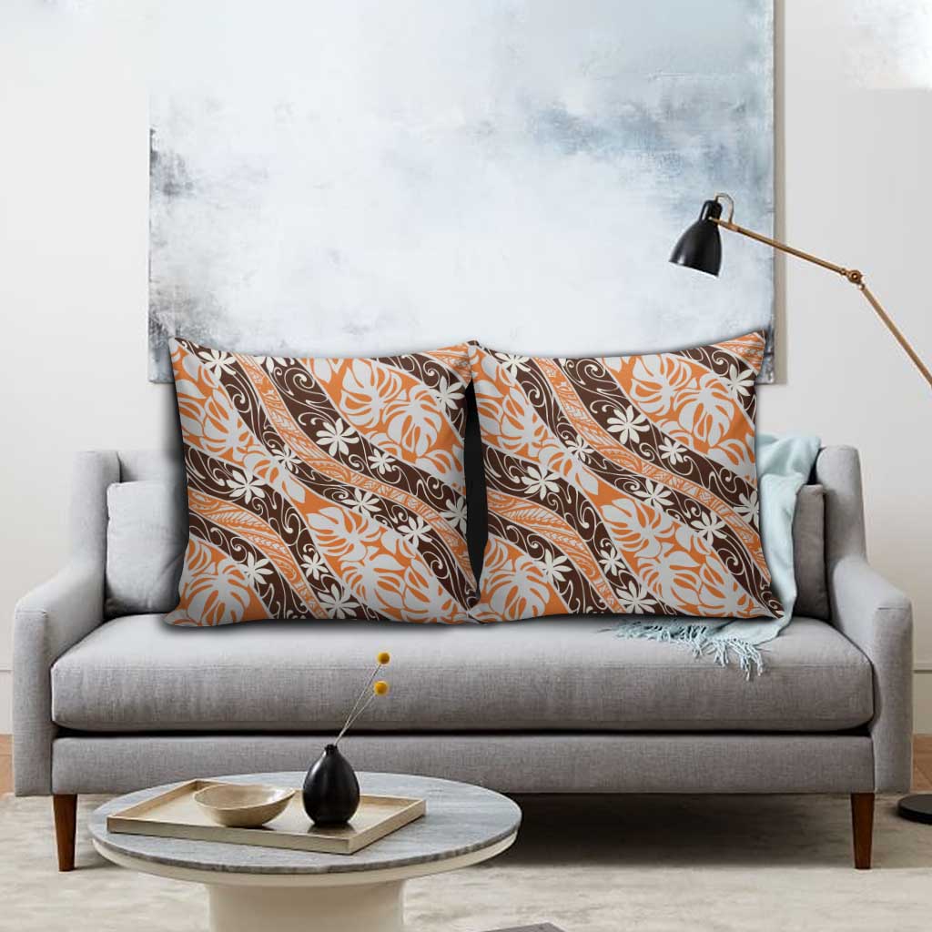 Puatou Tahiti Tiare Monstera Pillow Cover Polynesian Pattern Curve Style LT01 - Polynesian Pride