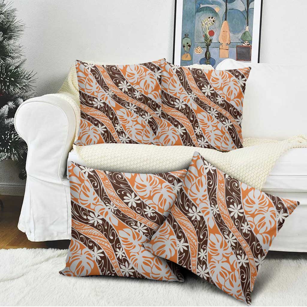 Puatou Tahiti Tiare Monstera Pillow Cover Polynesian Pattern Curve Style LT01 - Polynesian Pride