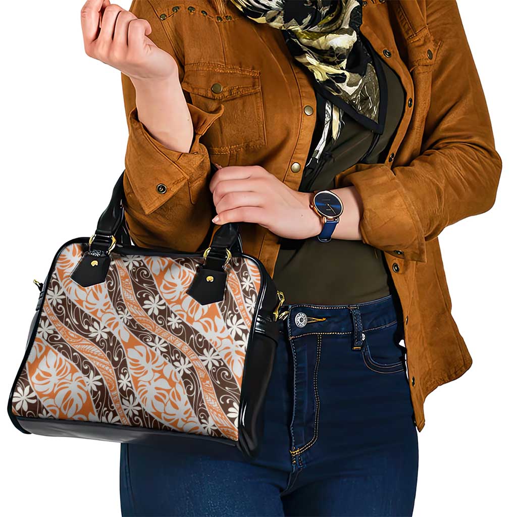 Puatou Tahiti Tiare Monstera Shoulder Handbag Polynesian Pattern Curve Style - Polynesian Pride