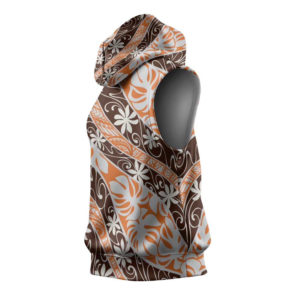 Puatou Tahiti Tiare Monstera Sleeveless Hoodie Polynesian Pattern Curve Style LT01 - Polynesian Pride