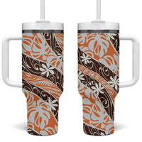 Puatou Tahiti Tiare Monstera Tumbler With Handle Polynesian Pattern Curve Style LT01 One Size: 40 oz Orange - Polynesian Pride