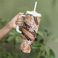 Puatou Tahiti Tiare Monstera Tumbler With Handle Polynesian Pattern Curve Style LT01 - Polynesian Pride