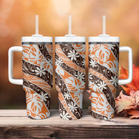 Puatou Tahiti Tiare Monstera Tumbler With Handle Polynesian Pattern Curve Style LT01 - Polynesian Pride