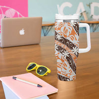 Puatou Tahiti Tiare Monstera Tumbler With Handle Polynesian Pattern Curve Style LT01 - Polynesian Pride