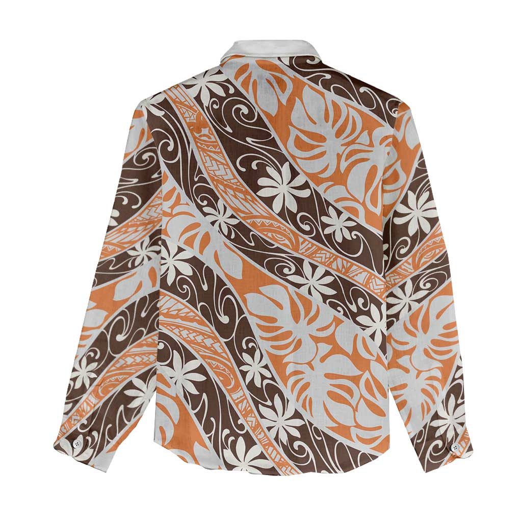 Puatou Tahiti Tiare Monstera Women Casual Shirt Polynesian Pattern Curve Style - Polynesian Pride