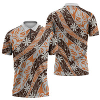Puatou Tahiti Tiare Monstera Zipper Polo Shirt Polynesian Pattern Curve Style - Polynesian Pride