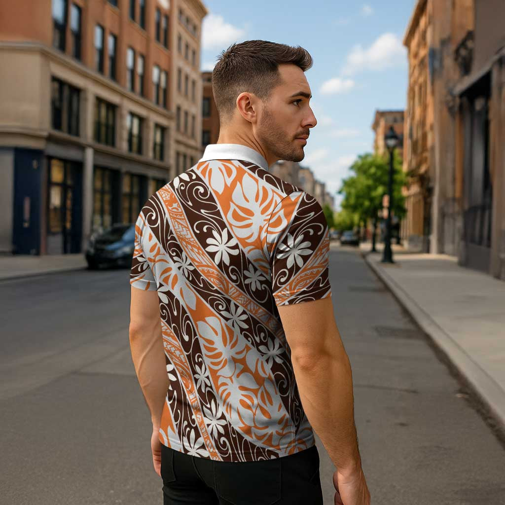 Puatou Tahiti Tiare Monstera Zipper Polo Shirt Polynesian Pattern Curve Style - Polynesian Pride