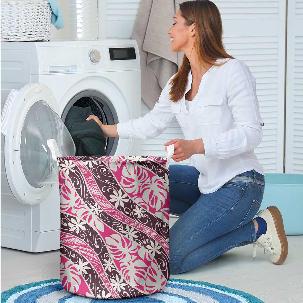 Tarona Tahiti Tiare Monstera Laundry Basket Polynesian Pattern Curve Style - Polynesian Pride