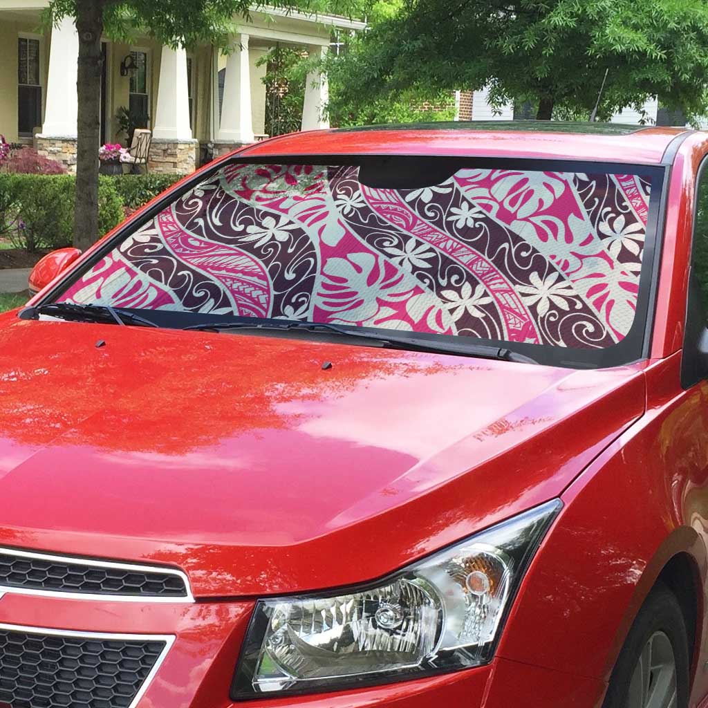Tarona Tahiti Tiare Monstera Auto Sun Shade Polynesian Pattern Curve Style - Polynesian Pride