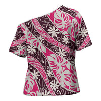 Tarona Tahiti Tiare Monstera Cross Shoulder Shirt Polynesian Pattern Curve Style - Polynesian Pride