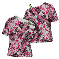 Tarona Tahiti Tiare Monstera Cross Shoulder Shirt Polynesian Pattern Curve Style - Polynesian Pride