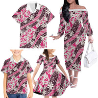 Tarona Tahiti Tiare Monstera Family Matching Off The Shoulder Long Sleeve Dress and Hawaiian Shirt Polynesian Pattern Curve Style LT01 - Polynesian Pride