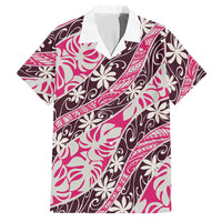 Tarona Tahiti Tiare Monstera Family Matching Off Shoulder Maxi Dress and Hawaiian Shirt Polynesian Pattern Curve Style LT01 Dad's Shirt - Short Sleeve Pink - Polynesian Pride