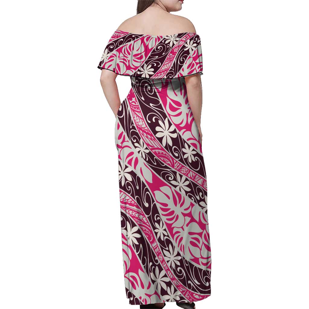 Tarona Tahiti Tiare Monstera Family Matching Off Shoulder Maxi Dress and Hawaiian Shirt Polynesian Pattern Curve Style LT01 - Polynesian Pride