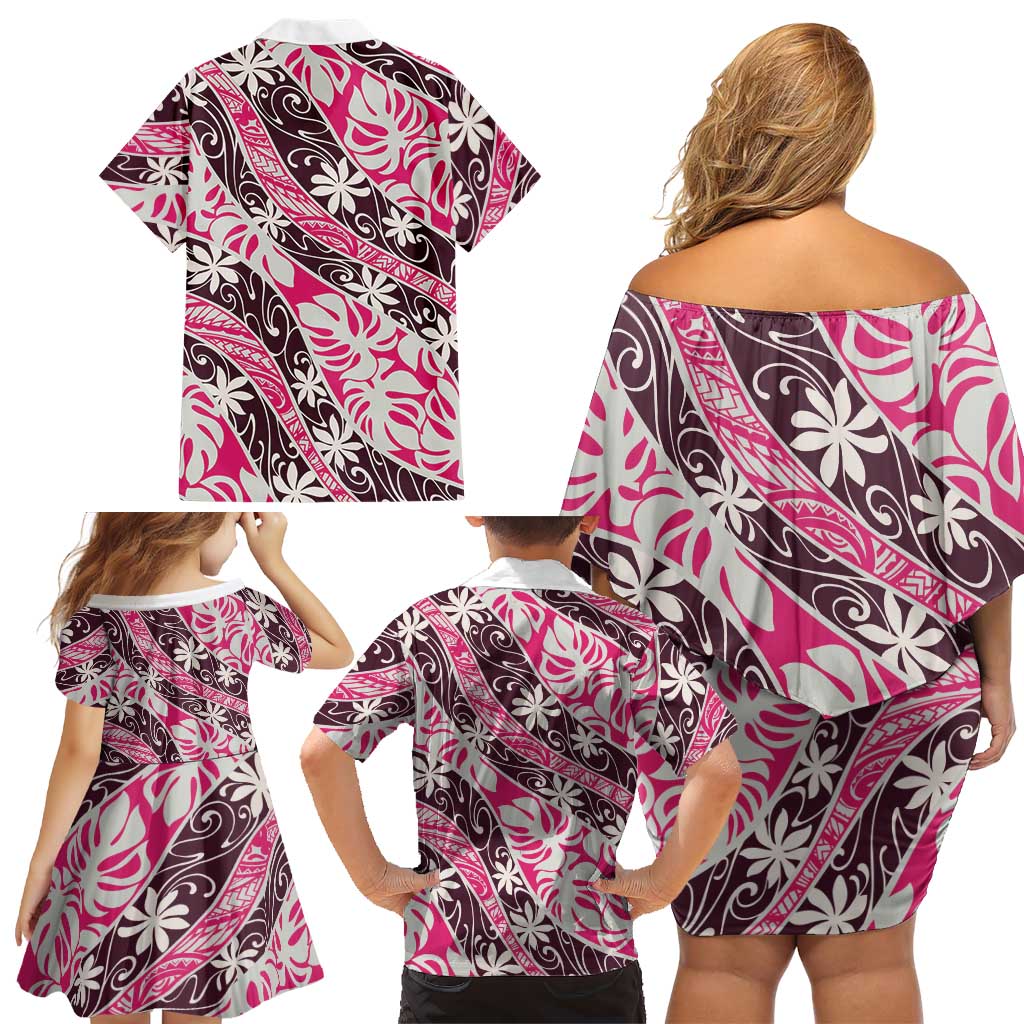 Tarona Tahiti Tiare Monstera Family Matching Off Shoulder Short Dress and Hawaiian Shirt Polynesian Pattern Curve Style LT01 - Polynesian Pride