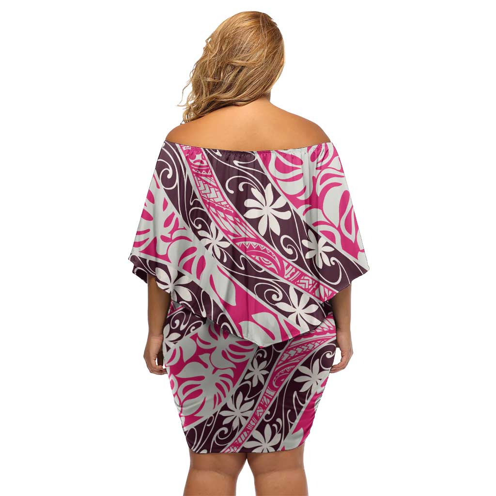Tarona Tahiti Tiare Monstera Family Matching Off Shoulder Short Dress and Hawaiian Shirt Polynesian Pattern Curve Style LT01 - Polynesian Pride