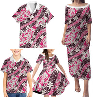 Tarona Tahiti Tiare Monstera Family Matching Puletasi and Hawaiian Shirt Polynesian Pattern Curve Style LT01 - Polynesian Pride