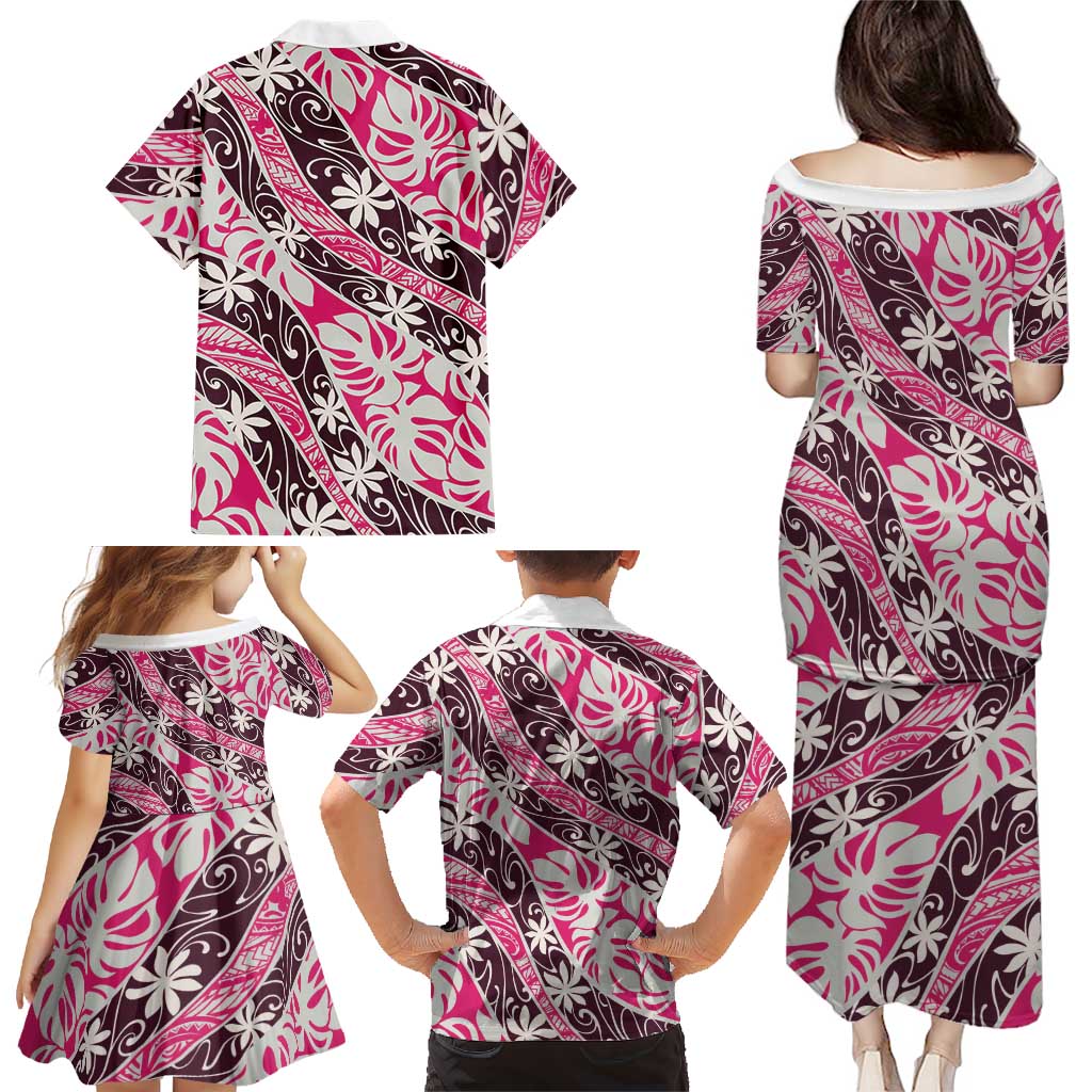 Tarona Tahiti Tiare Monstera Family Matching Puletasi and Hawaiian Shirt Polynesian Pattern Curve Style LT01 - Polynesian Pride