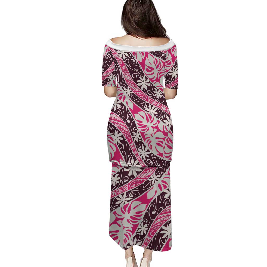 Tarona Tahiti Tiare Monstera Family Matching Puletasi and Hawaiian Shirt Polynesian Pattern Curve Style LT01 - Polynesian Pride