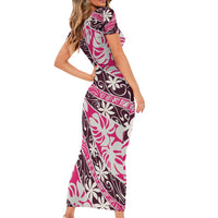 Tarona Tahiti Tiare Monstera Family Matching Short Sleeve Bodycon Dress and Hawaiian Shirt Polynesian Pattern Curve Style LT01 - Polynesian Pride